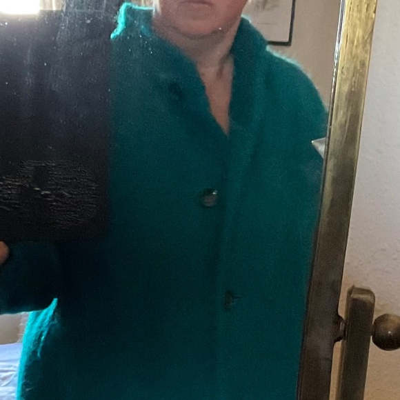 Vintage Green Blue Mohair Duster Coat - Picture 6 of 9